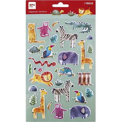 Gommettes - Stickers - Animaux - Safari - Lion - Zèbre - Eléphant - 28 pièces - Apli Kids