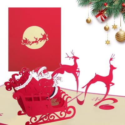 Handgemaakte 3D Pop-up Kerstkaart, Unieke Wenskaart voor Feestdagen, Nieuwjaar en Cadeaus