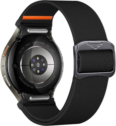 Stravo Nylon Verstelbare Bandje met Naadloze Aansluiting – Geschikt voor Samsung Galaxy Watch 7 (40mm/44mm) / FE / 6 / 6 Pro / 5 / 5 Pro / 4 / 4 Classic – Sterk & Stoer Elastisch Gevlochten Horlogeband – Met Snelsluiting – Zwart