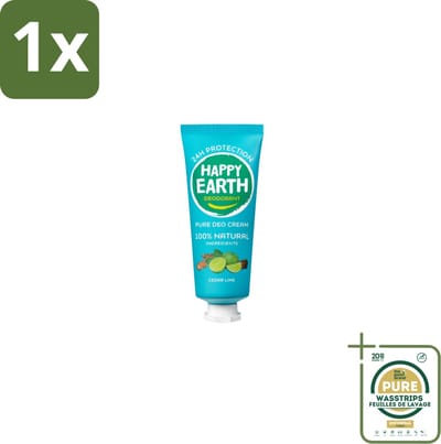 1 x Happy Earth – Deodorant Cream – 100% Natuurlijk Cedar Lime – 40 ml- 100% Natuurlijk Deodorant - Natuurlijke Deodorant Crème - Deodorant Crème Ceder Lime - Frisse Geur - Huidvriendelijk Deodorant