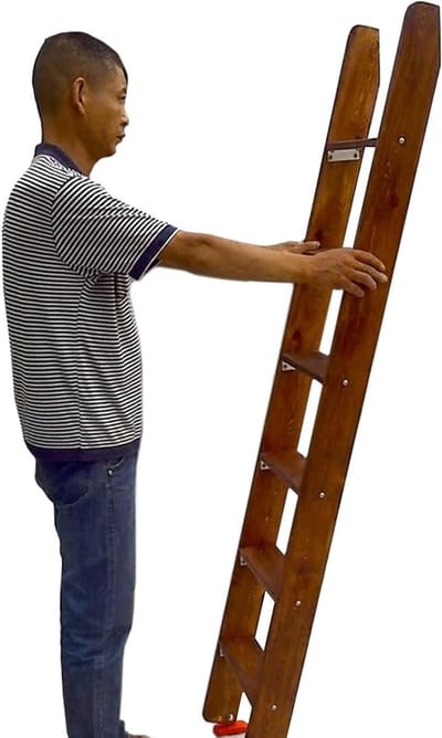 Houten Stapelbed Ladder - Houten Bedladder - Veilige Toegang - Extra Brede Treden - 105 cm - Donkerbruin