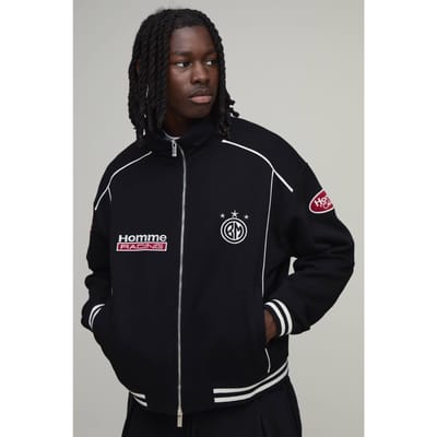 Boxy Fit Varsity Jack Met Opstaande Kraag En Contrastbies Homme | Black | Size XS