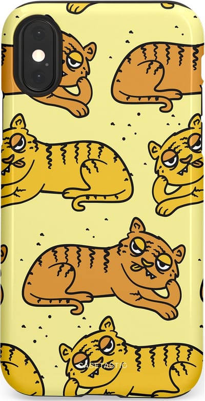 Casetastic hoesje geschikt voor Apple iPhone X / Apple iPhone XS - Dubbellaagse bescherming - Tijger dromen - Fashion Case - Crème Goud Olijfgroen