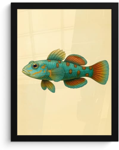 Poster in lijst - Fotolijst 30x40 cm - Posters - Vis - Blauw - Stippen - Schubben - Posterlijst zwart - Decoratie - Wanddecoratie woonkamer - Muurdecoratie slaapkamer