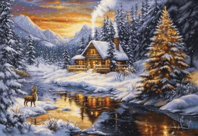 Borduurpakket Luca-S - Winter Evening in the Mountains - Winteravond in de Bergen - B721