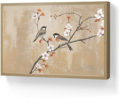 Wandlamp 60x40 cm - Oplaadbaar - Vogels - Bloesemtak - Bloemen - Oranje - Wandlampen binnen woonkamer - Slaapkamer lamp - Decoratieve nachtlamp - Vloerlamp draadloos
