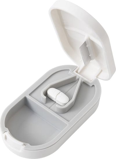 Luxe Pillensnijder & Pillendoosje In 1 I Pil Bewaardoosje I Medicijn Doosje I 2 Compartimenten I Waterdicht I Wit/Grijs