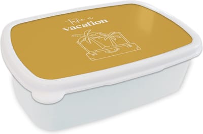 Broodtrommel Wit - Lunchbox - Brooddoos - Spreuken - Quotes - Take a vacation - Palmboom - 18x12x6 cm - Volwassenen