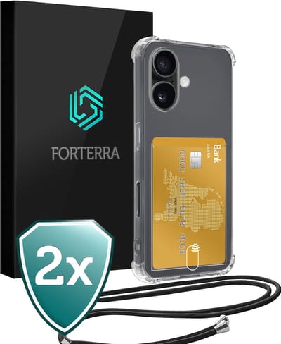 Hoesje Geschikt voor iPhone 17 Pashouder Case Siliconen Hoes Met Koord - Hoes Geschikt voor iPhone 17 Met Telefoonkoord Hoesje Back Cover Met Pasjeshouder - Transparant - 2 PACK