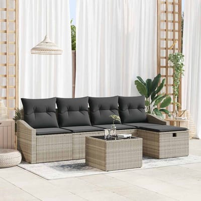 vidaXL - Bankstel - 6 - st - poly - rattan