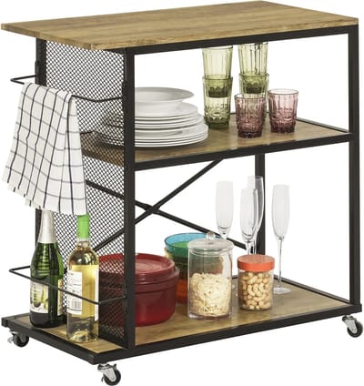 Keukeneiland - Verplaatsbaar - Keukenkast - Dressoir - Organizer - Kasten - Houten Werkblad - Lade - Zwart