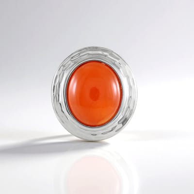 Cavill - Zilveren Hanger - 925 Sterling Zilver Platina Geplateerd - Ovale Carneool Cabochon 4 8ct - 18x17 mm - Oranje Edelsteen Sieraad