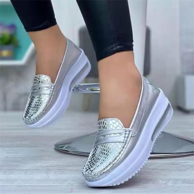 Lente Nieuwe Platform Comfortabele Vrouwen Sneakers Mode Dikke Bottem Casual Schoenen Vrouwen Verhogen Vulcaniseer Schoenen Plus Size 35 zilver