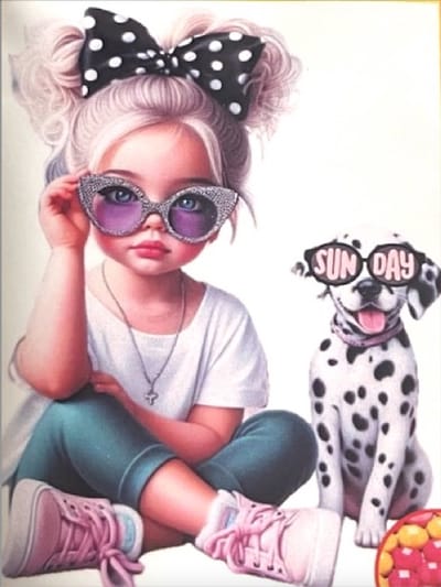 TOPMO - Meisje en Dalmatiër- 40X50CM- Diamond painting pakket - HQ Diamond Painting - VOLLEDIG dekkend - Diamant Schilderen - voor Volwassenen – ROND