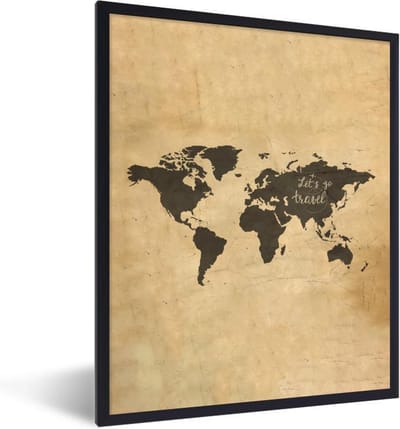Poster in lijst - Fotolijst 60x80 cm - Posters - Wereldkaart - Vintage - Quote - Posterlijst zwart - Decoratie - Wanddecoratie woonkamer - Muurdecoratie slaapkamer