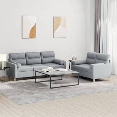 vidaXL - 2-delige - Loungeset - met - kussens - stof - lichtgrijs