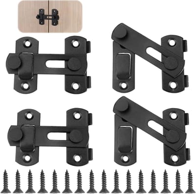 Set van 4 Deurvergrendelingen van RVS - Zwarte RVS Schuifstrip met Schroeven voor Deuren, Raam, Huisdieren en Tuindeuren
