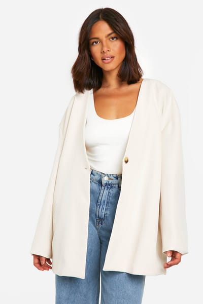 boohoo Dames Kraagloze Oversized Longline Blazer | Ecru | Maat: 6