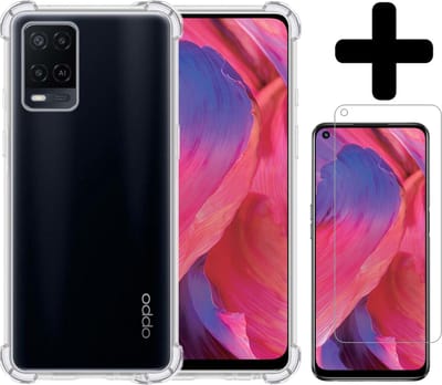 Hoesje - Met Screenprotector - Geschikt voor OPPO A54 - Sterk & Shockproof - Siliconen Case - Back Cover - Telefoon Hoes - Shock Proof - Telefoonhoesjes - Transparant