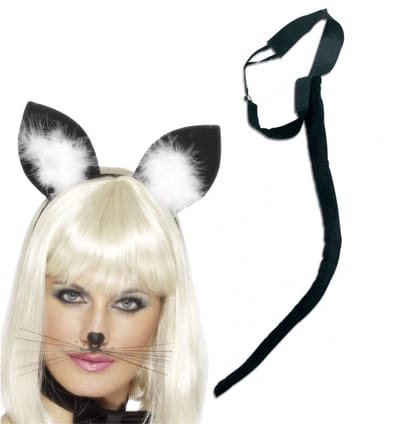 Widmann Dieren verkleed accessoires set - voor een kat / poes - oren diadeem en staart - voor volwassenen