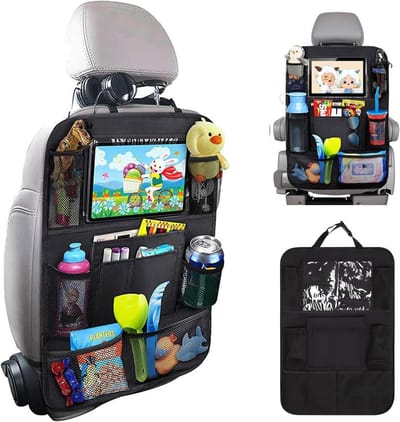 Oneay 1 Pack - Auto-organizer voor de achterbank met 9 opbergvakken en een houder voor een 10-inch tablet, rugleuninghoes voor kinderzitje, beschermhoes tegen stoten, houdt uw auto netjes en opgeruimd, reisaccessoire