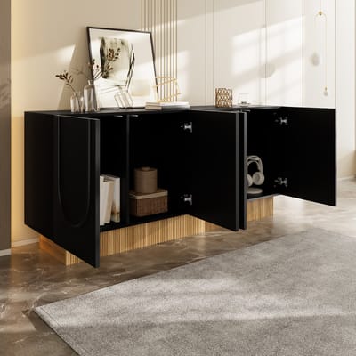 Moderne dressoirkast 160x75x38 cm - met grote opbergruimte - deur met U-vormige structuur - zwart