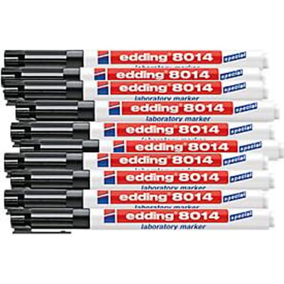 edding 8014 laboratoriummarker - zwart - 10 markers - ronde punt 1 mm - ideaal om te schrijven op gladde en transparante oppervlakken (bijv. proefbuizen, labinstrumenten, etiketten)