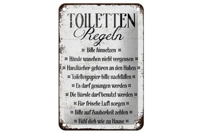 Blechschild Spruch 12x18cm Toiletten Regel bitte hinsetzen