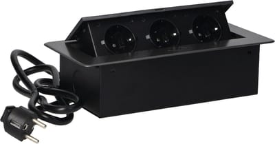 Inbouw stekkerdoos met 3 stopcontacten - Pop up stekkerblok met 1.5 meter kabel - Verdeelstekker met RVS afwerking - 230 Volt - voor max. 3680 Watt - Verdeeldoos -Antraciet