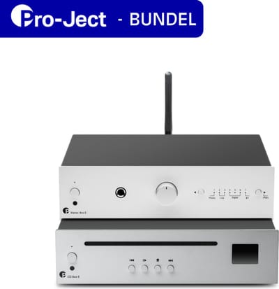 Pro-Ject Stereo Box E Versterker & CD Box E CD-speler - Bundel - Complete HiFi-ervaring - Hoogwaardige Geluidskwaliteit – Compact design – Zilver/ Zilver