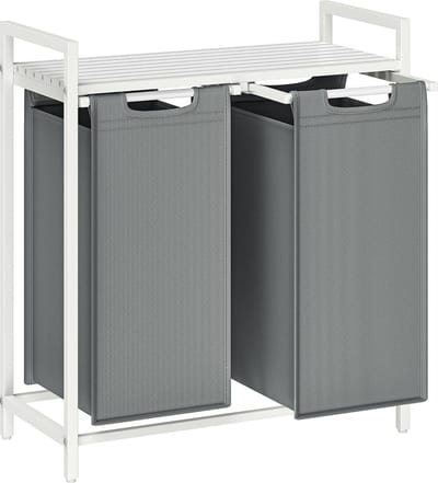 Wasmand met 2 Vakken – Wassorteerder met Uittrekbare Waszakken – Wit – 2x46L