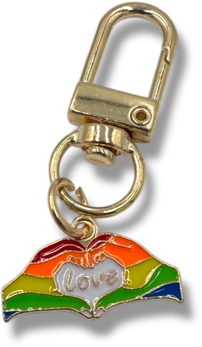 Regenboog Sleutelhanger – “Love” Handgebaar | Vrolijk, Betekenisvol & Stijlvol