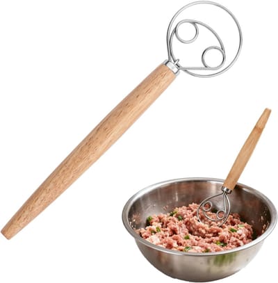 SnelShoppen - Deense Garde - Deegborstel - Klopper - Eieren Menger - RVS 304 - Houten Handvat - Perfect voor Brood en Cake Mixen - Keukenaccessoire