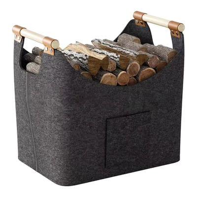 QTTVBTNA - Vilten Opbergmand - Duurzaam - Vouwbaar & Handvatten - Houtmand Voor Haardhout - Voor het vervoer van hout, kranten, speelgoed, winkelen - 45x32x40cm - 1 stuk