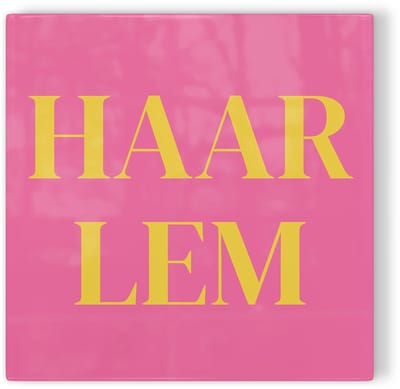 Tegeltje Haarlem - roze geel - tegeltje stad - tegeltje met tekst