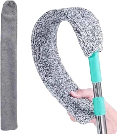 Platte Stoffer - Microfiber Duster - Onder Apparaten - Uitschuifbare Handgreep - Verstelbaar - Grijs