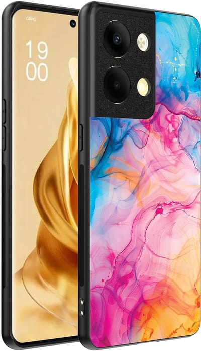 Smartphonica Telefoonhoesje Geschikt voor Oppo Reno 9 Pro Plus met Regenboog Acryl Marmer Opdruk - TPU Backcover Case Rainbow Acrylic Marble Design geschikt voor Oppo Reno 9 Pro Plus