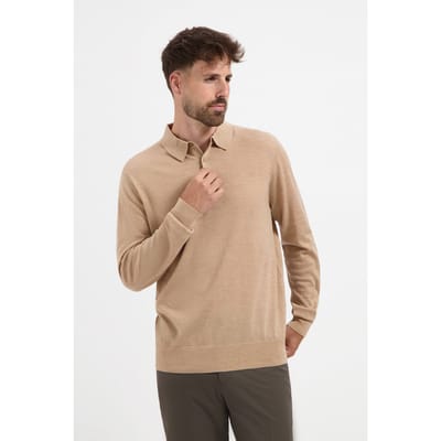 Merso Merino Polo Long Sleeve 100% Merino Sahara Sand Talla: S | Polos Outlet | Hombre | Marrón