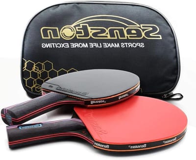Tafeltennisbatje met dubbel carbon lemmet en racketkoffer - Veergreep