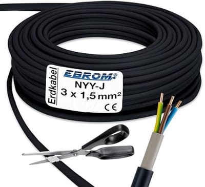 Aardkabel 3x1,5 mm² - krachtstroomkabel - PVC aardleiding - zwart per meter - diverse lengtes beschikbaar