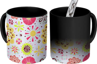 Magische Mok - Foto op Warmte Mokken - Koffiemok - Hart - Bloemen - Patronen - Magic Mok - Beker - 350 ML - Theemok