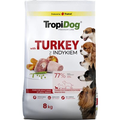 8kg Tropidog Premium Adult Small Kalkoen & Rijst hondenvoer droog