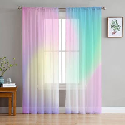 Roze Blauw Paars Verloop Transparante Gordijnen Voor Woonkamer Slaapkamer Huisdecoratie Keuken Tule Voor Ramen Voile Draperieën 135W x 137H(cm)