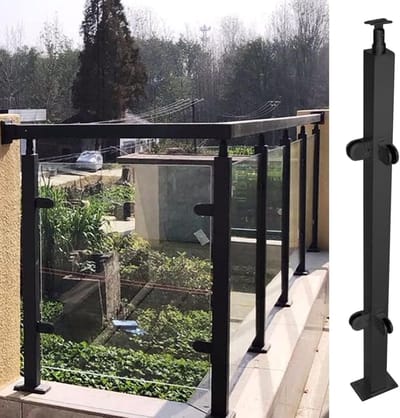 Glazen balustrade paal - Vierkante leuning - Buitenhek monteren - Roestvrij staal - 115 cm - Zwart