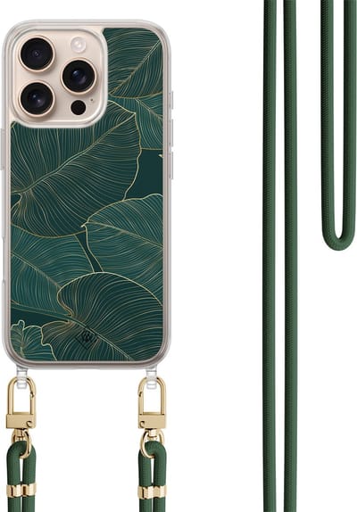 Casimoda® hoesje met koord - Geschikt voor iPhone 16 Pro Max - Monstera Leaves - Afneembaar koord - TPU/polycarbonaat - Groen