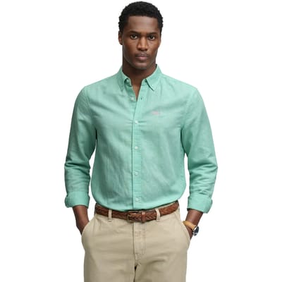 Superdry Katoenen Linnen Overhemd met Lange Mouwen Green Grootte: L