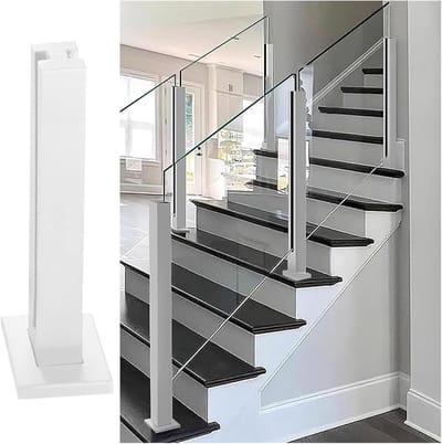Glazen Balustrade Paal - RVS Leuning - Terras Omheining - Voor 10-12 mm Panel - 50-150 cm - Zwart