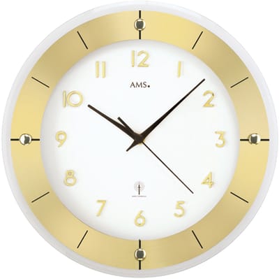 AMS F5850 - Wandklok - Analoog - Rond- Radiogestuurde tijdsaanduiding - Aluminium - Mineraal Glas - Ø31 cm - Beige