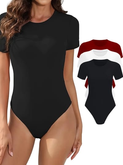 Livano Bodysuit Dames - Jumpsuit - Corrigerend Ondergoed - Body plunge - Lingerie - Setje Vrouwen - 3 Pcs - Zwart/Wit/Rood - Maat S