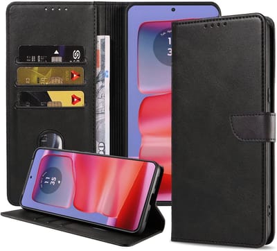 Geschikt voor Motorola Edge 50 Pro Telefoonhoesje Kunstleer met Magnetisch lipje en Pasjeshouder Book Case met Klepje - Walletcase with Cardslot - Zwart - Smartphonica geschikt voor Motorola Edge 50 Pro